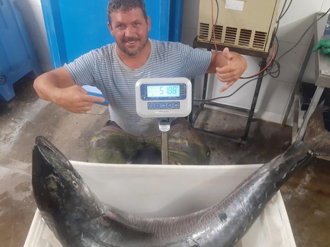 Giant Spanish mackerel caught off the coast of Tweed by angler Nathan Warlosz. Picture: Supplied