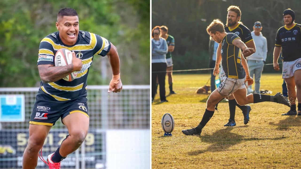 Caloundra A-grade players Nakoa Marcroft and Jono Hayes in action. Pictures: Adrian Bell Photography.