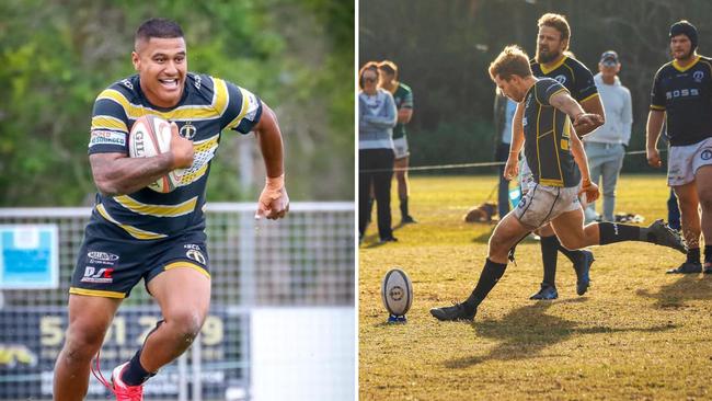 Caloundra A-grade players Nakoa Marcroft and Jono Hayes in action. Pictures: Adrian Bell Photography.