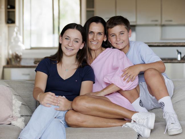 Amanda Green at home in Wynnum with son Jed and daughter Emerson. Picture Lachie Millard