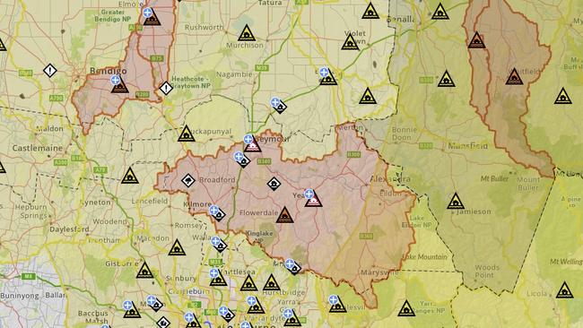 Multiple evacuation warnings are in place in Yea and Seymour, in central Victoria. Picture: Supplied / Victoria SES