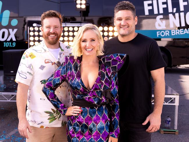 Brendan Fevola, Fifi Box and Nick Cody are defending their breakfast turf in radio war against Nova and KIIS.