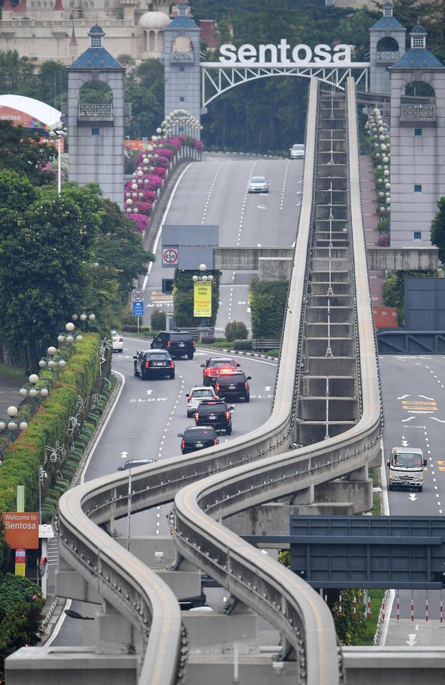 The motorcade (centre) carrying US President Donald Trump crosses over to Sentosa.