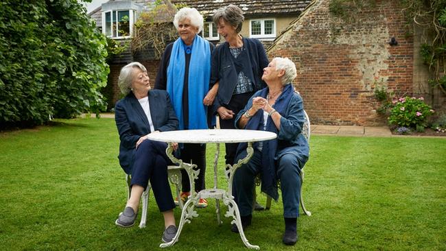 L-R: Maggie Smith, Joan Plowright, Eileen Atkins and Judi Dench in a scene from documentary film Tea With the Dames