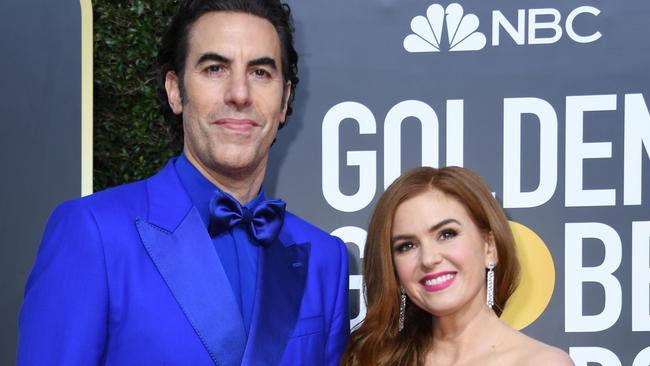 Sacha Baron Cohen and Isla Fisher have been seen in Sydney, raising speculation of a move back to Australia. Picture: Valeria Macon / AFP)