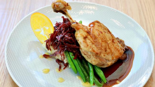 The roast confit duck leg is a Courtyard signature dish. Picture: Angelo Velardo