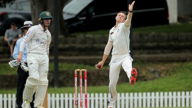 Ross Pawson of Northern Districts bowls at Petersham Oval on October 22, 2022. (Photo by Jeremy Ng/Newscorp Australia)