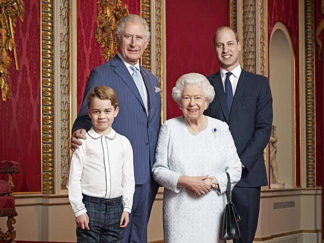 The photo of Prince George, a then Prince Charles, Prince William and the Queen was released in early 2020, just before Prince Harry left the royal family. Picture: Getty Images