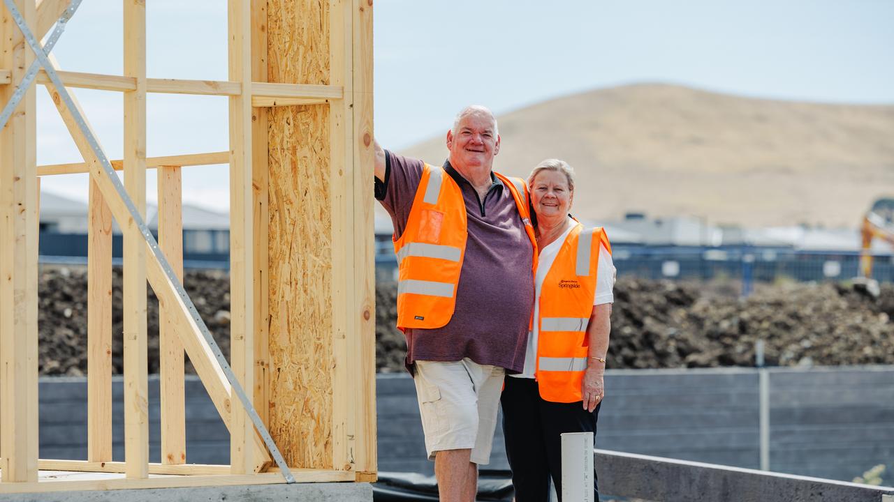 Melbourne retirees Paul and Jeanette are ready to embrace the sustainable lifestyle in Beveridge’s Green Star-certified community. Picture: Ben Swinnerton