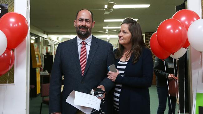 Ross Hart with his wife Annie arrives at the Invermay Bowls Club in Launceston. Picture: NIKKI DAVIS-JONES