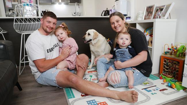 Tiarne Carden and Ryan Kenny with their children Khamyia and Quade. Picture: Rohan Kelly