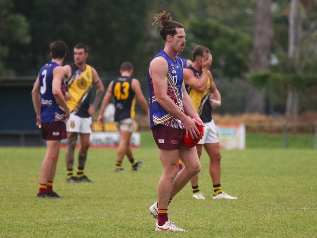 Pictured: Lions ruck Matt Eagles. Cairns City Lions v North Cairns Tigers at Holloways Beach. Dreamtime by the Sea. AFL Cairns 2024. Photo: Gyan-Reece Rocha