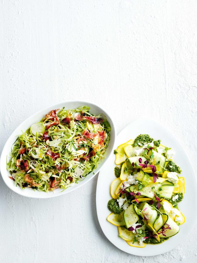 Brussels sprout salad with pancetta, parmesan and currants.