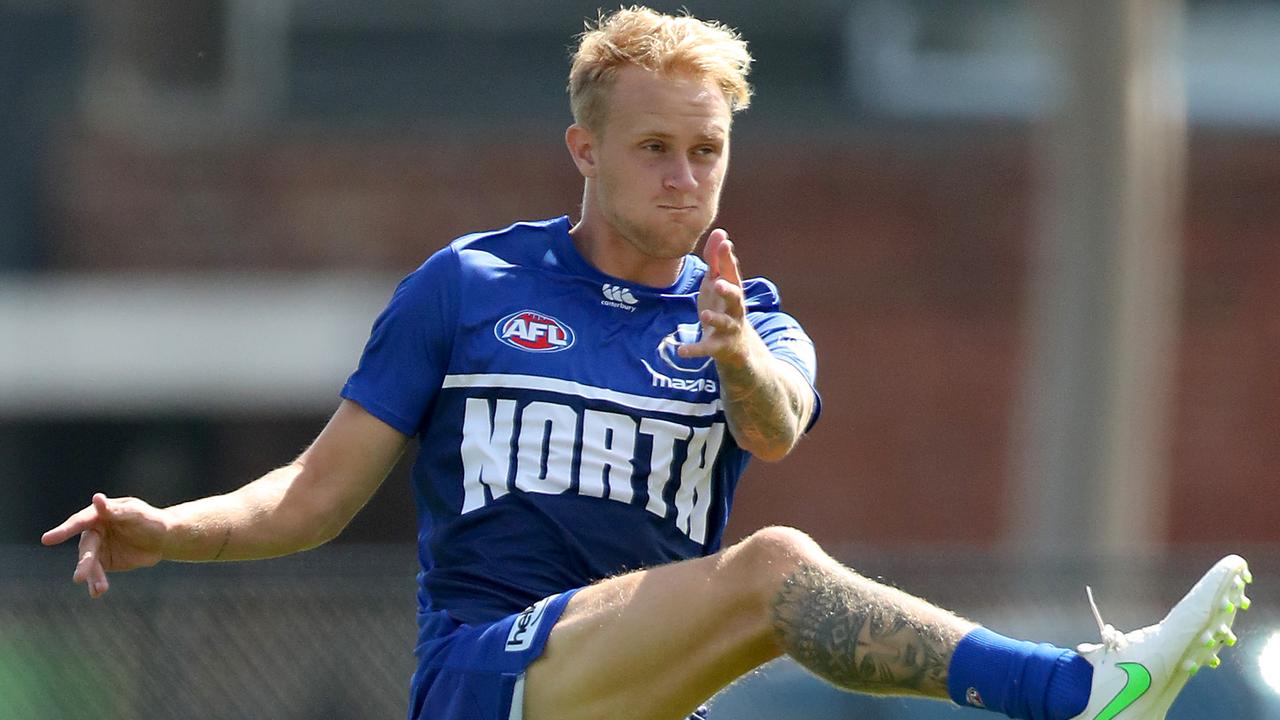 Former Collingwood forward Jaidyn Stephenson booted two goals in his first hitout for North Melbourne. Picture: Getty Images