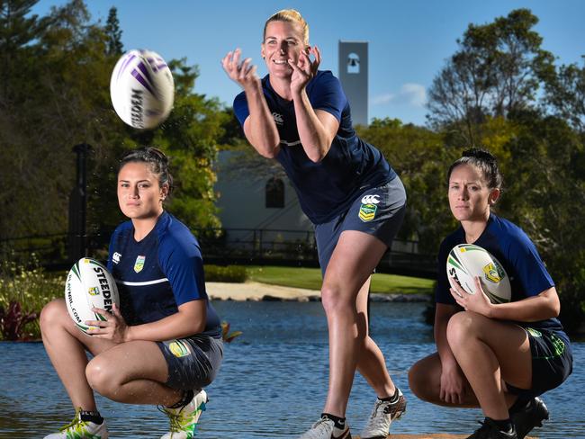 Annette Brander, Ali Brigginshaw and Brittany Breayley in Jillaroos mode.