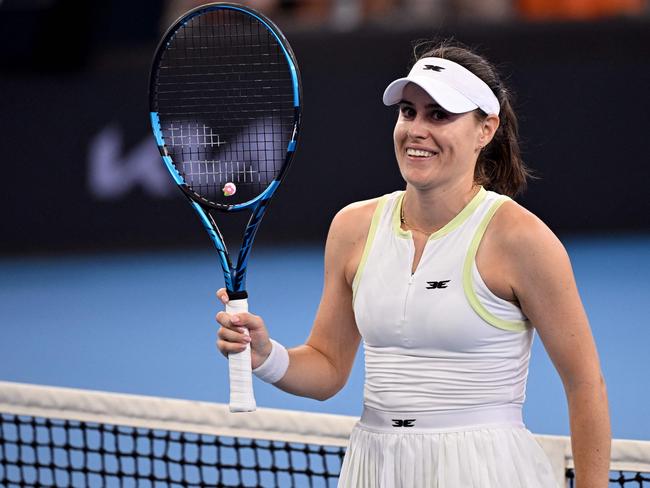 Kimberly Birrell of Australia celebrates after winning her women's singles match against Emma Navarro of the US at the Brisbane International on New Year’s Day 2025. Picture: Getty Images