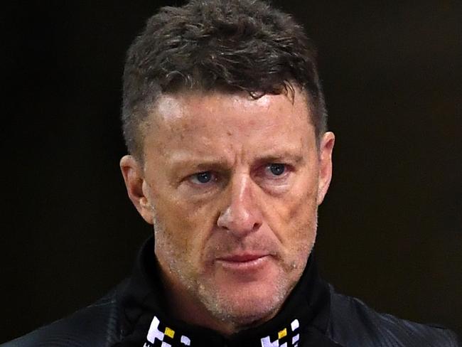 MELBOURNE, AUSTRALIA - JUNE 27: Tigers head coach Damien Hardwick looks on during the round 4 AFL match between the St Kilda Saints and the Richmond Tigers at Marvel Stadium on June 27, 2020 in Melbourne, Australia. (Photo by Quinn Rooney/Getty Images)