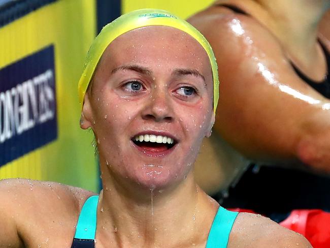 GOLD COAST, AUSTRALIA - APRIL 10:  Ariarne Titmus of Australia smiles following victory in the Women's 400m Freestyle Final on day six of the Gold Coast 2018 Commonwealth Games at Optus Aquatic Centre on April 10, 2018 on the Gold Coast, Australia.  (Photo by Clive Rose/Getty Images)