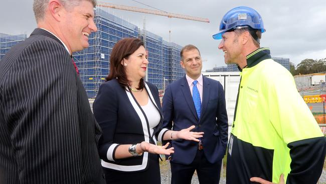 Flashback: Premier Annastacia Palaszczuk and Minister Sterling Hinchliffe inspect the site with Grocon Executive Chairman Daniel Grollo and site manager Michael Moore from Schoenauer Pty Ltd. Pic by Richard Gosling