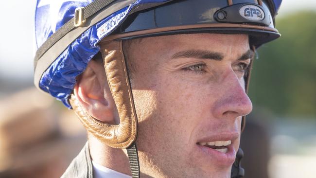 James Orman after his winning ride on Seat of Power in the Toowoomba Cup. Saturday, September 24, 2022. Picture: Nev Madsen.