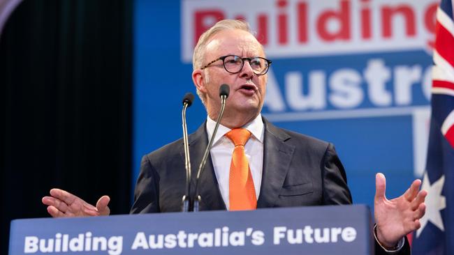Anthony Albanese at a campaign rally at Parramatta Town Hall on Sunday. Picture: Jason Edwards/NewsWire
