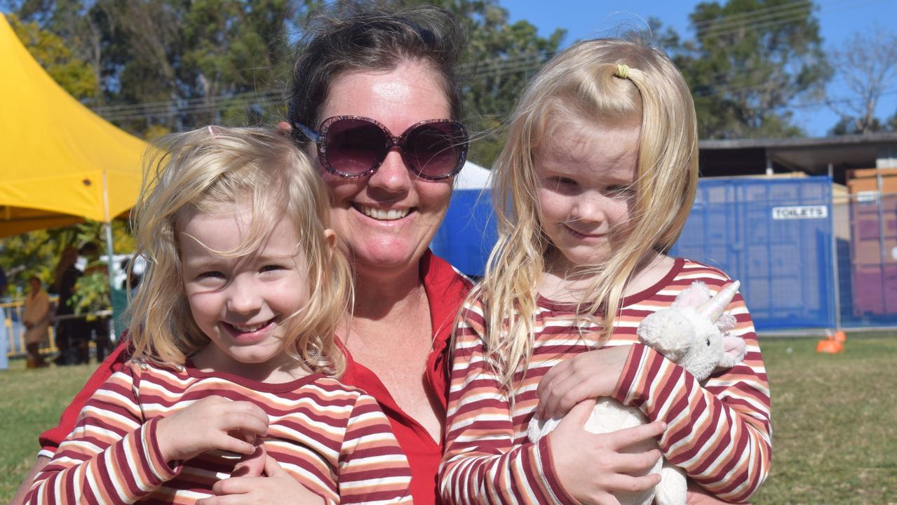 Mary River Festival at Kandanga, July 17, 2021: Division 1 councillor Jess Milne with Bonnie and Jackie Bates. Pictures: Josh Preston