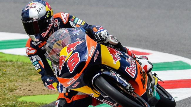 KTM Moto3's Australian rider Jack Miller drives his bike during the qualifying session of the motorcycling Italian Grand Prix on Mugello's racetrack on May 31, 2014. AFP PHOTO / ANDREAS SOLARO