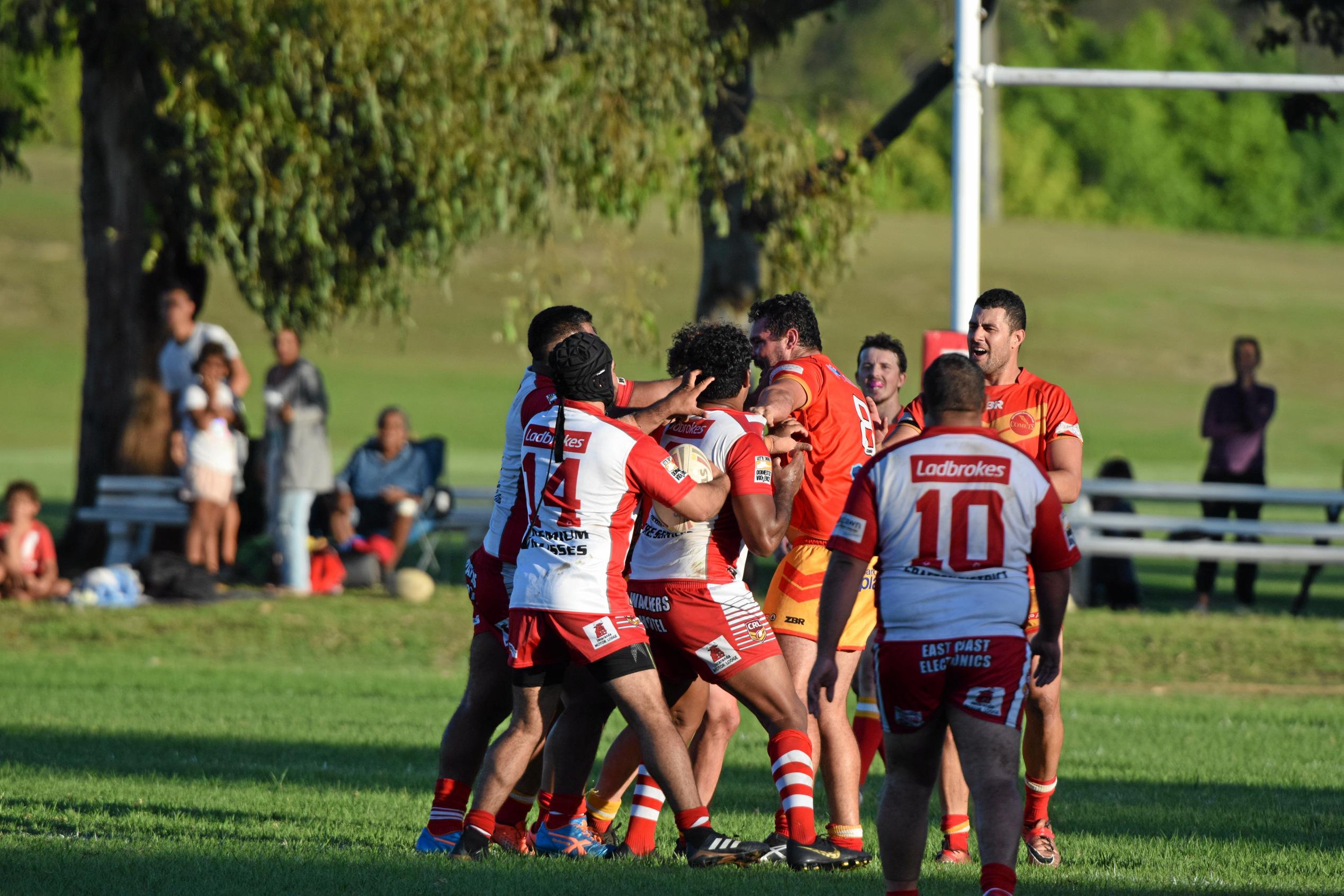 The Coffs Harbour Comets v South Grafton Rebels game had to be stopped early after numerous fights broke out and players were sent from the field.