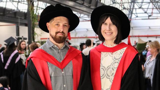 University of Tasmania School of Health Sciences lecturers Sam Calder and Jade Cartwright at the University of Tasmania 2024 Winter Graduations ceremony in Launceston. Picture: Stephanie Dalton