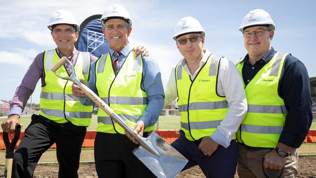 Moreton Bay Regional Council Acting Mayor Mike Charlton, Redcliffe Dolphins chairman Bob Jones, Federal LNP MP Luke Howarth, Moreton Bay Regional Councillor Peter Flannery at Stage 3 Dolphin Stadium sod turning. Photo Dominika Lis