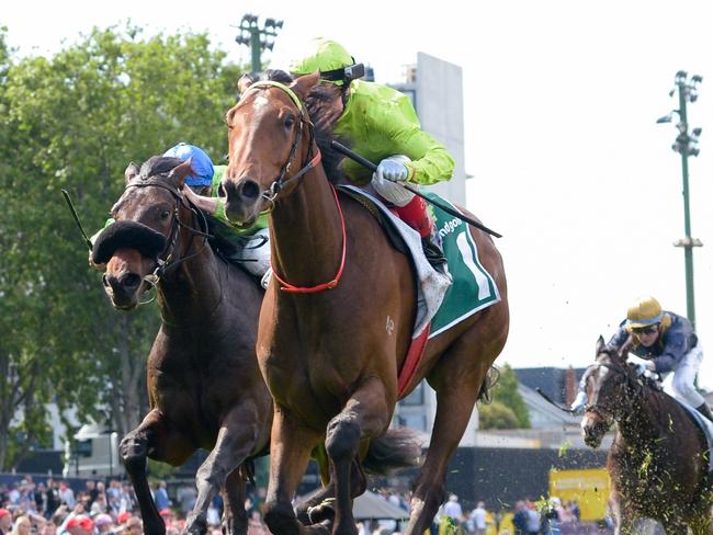 Berkeley Square ridden by Craig Williams wins the Drummond Golf Vase at Moonee Valley Racecourse on October 22, 2022 in Moonee Ponds, Australia. (Photo by Reg Ryan/Racing Photos via Getty Images)