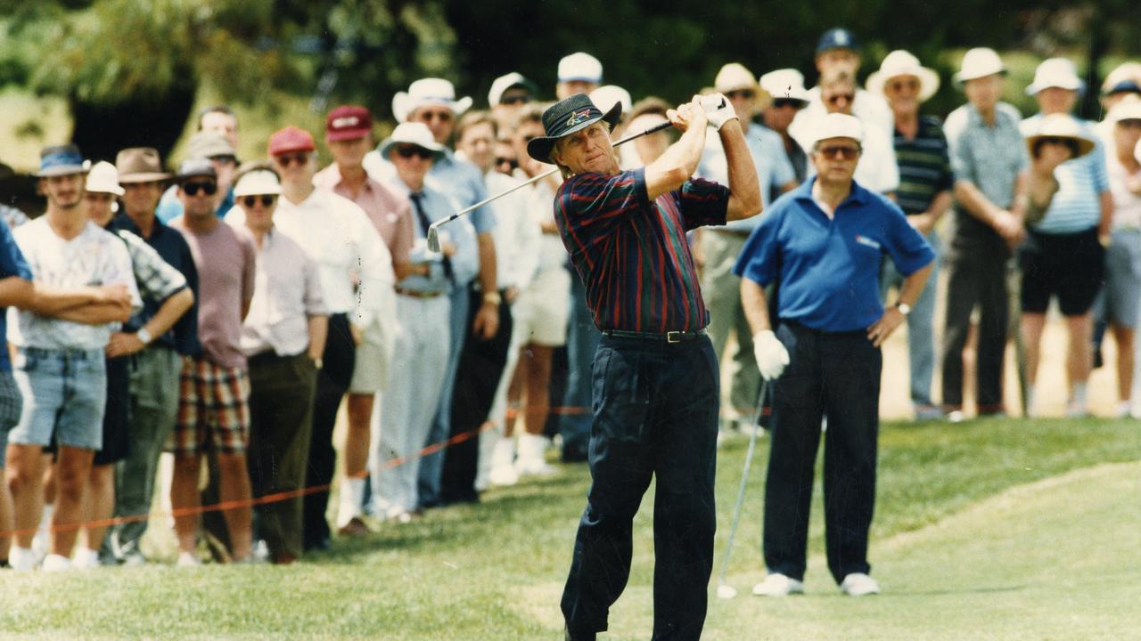 Australian golfer Greg Norman competing in the pro-am prior to the Ford South Australian Open at Kooyonga in 1996.