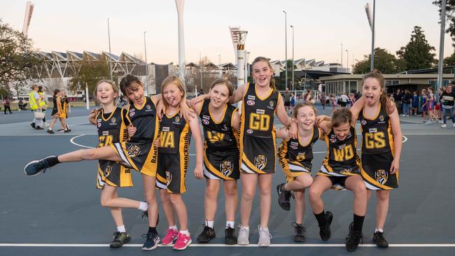 Bannockburn Black under-11 netball team pull their funniest faces.