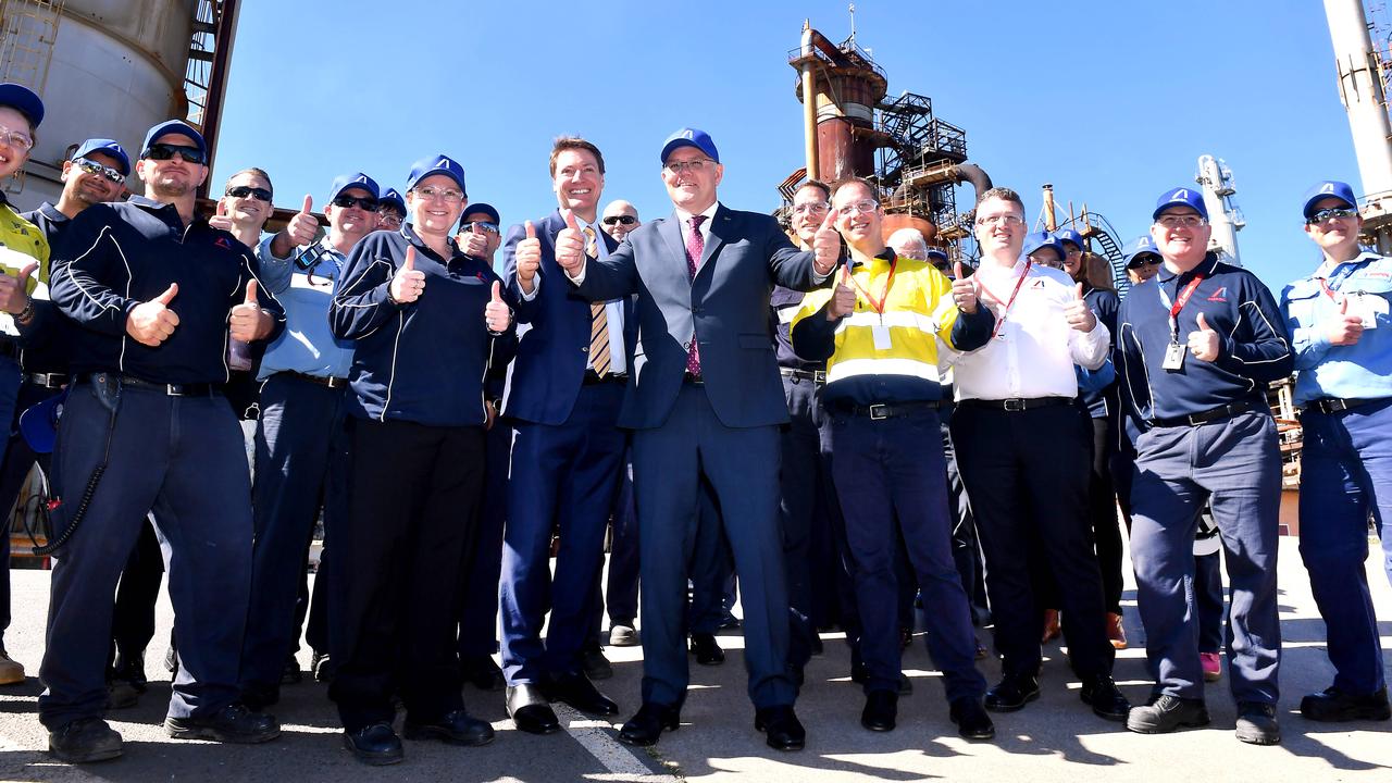 Prime Minister Scott Morrison toured the Lytton refinery meeting staff on Monday. Picture: NCA NewsWire/John Gass