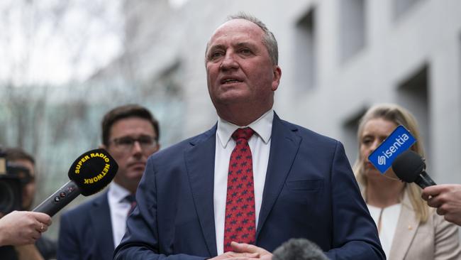 Barnaby Joyce addresses the media at Parliament House in Canberra. Picture: NCA NewsWire / Martin Ollman