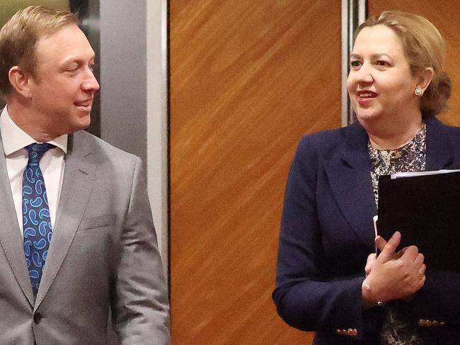 Deputy Premier Steven Miles and Premier Annastacia Palaszczuk, Cabinet Meeting, Parliament House, Brisbane. Picture: Liam Kidston