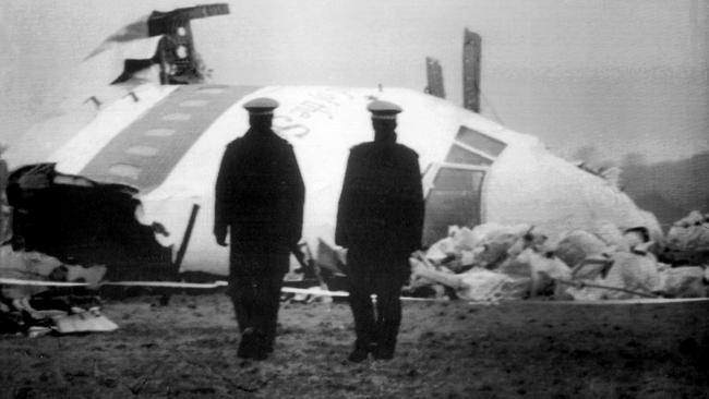 Police guard the jumbo nose near Lockerbie in 1988.