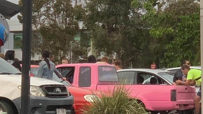 Police were called to this carpark at Meadowbrook on Tuesday night where a group was meeting despite the coronavirus restrictions.