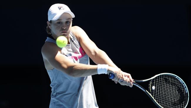 Ash Barty enjoyed a practice hit at Rod Laver Arena. Picture: Darrian Traynor/Getty Images