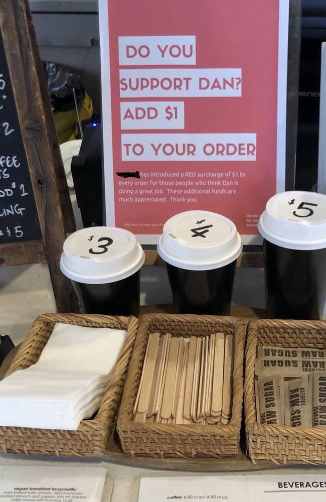 A Melbourne cafe is charging Dan Andrews supporters extra for coffee. Picture: Reddit