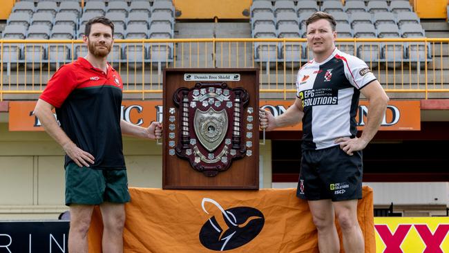 Marc Pilla and Robert Butcher ahead of the 2024-25 Darwin Rugby grand finals. Picture: Pema Tamang Pakhrin