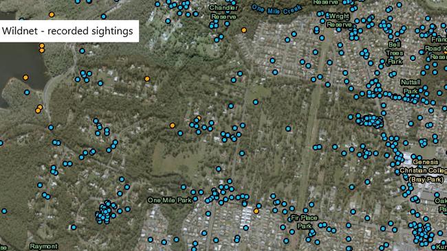 WildNet recorded sightings across Joyner. Image supplied.