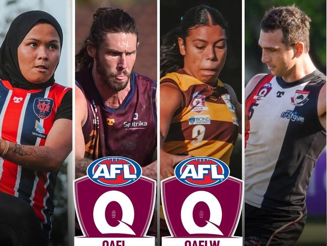 Standout performers from the latest round of QAFLW and QAFL. Pictures: Highflyer Images and Brooke Sleep Media.