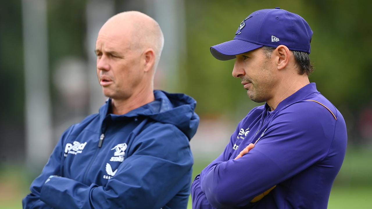 Billy Slater watches on during a Melbourne Storm NRL training session at Gosch's Paddock. Picture: Getty Images