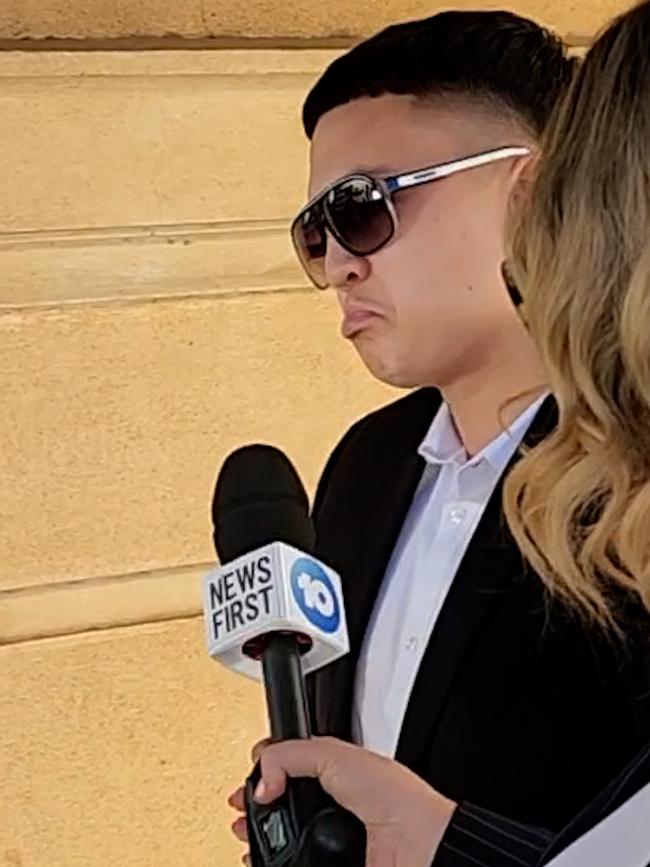 Gino Putu Pacino leaves District Court after being sentenced for drug trafficking. Picture: Leah Smith