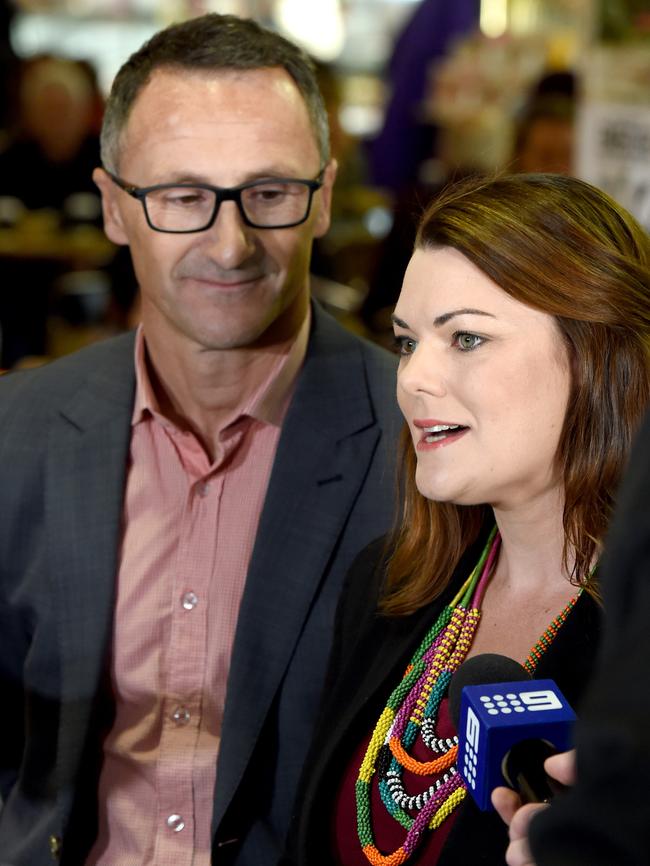 Greens Leader Dr Richard Di Natale campaigning with Senator Sarah Hanson-Young in Adelaide Central Market. Picture: Sam Wundke