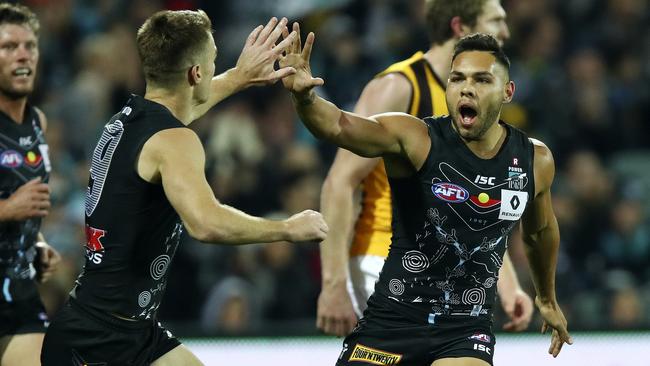 Robbie Gray and Jarman Impey celebrate a goal. Picture: Sarah Reed