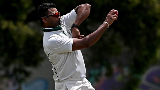 Yarraville ClubÃs Chinthaka Jayasinghe during the VTCA Yarraville Club v Craigieburn cricket match in West Footscray, Saturday, Nov. 26, 2022. Picture: Andy Brownbill