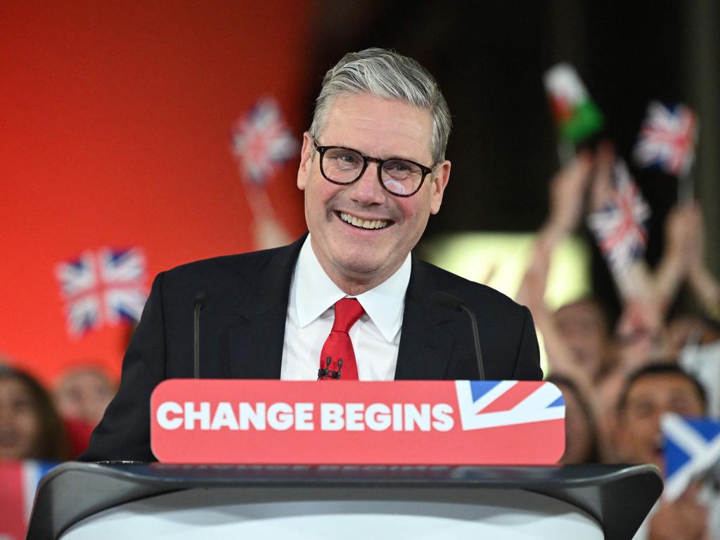 Britain's Labour Party leader Keir Starmer delivers a speech during a victory rally. Picture: AFP