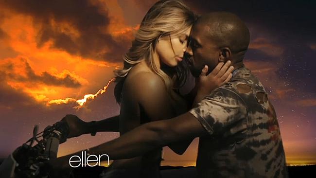 A topless Kim straddles Kanye on a motorbike in the music video for 'Bound 2.'